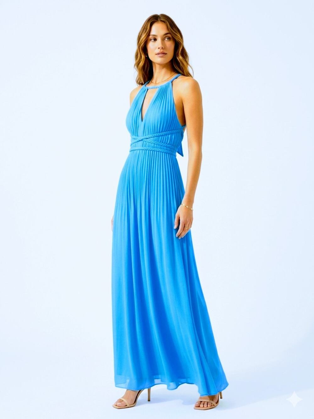 Emanuel Ungaro NWOT Sample Halter Neck Pleated Maxi Gown Evening Dress Sz Small